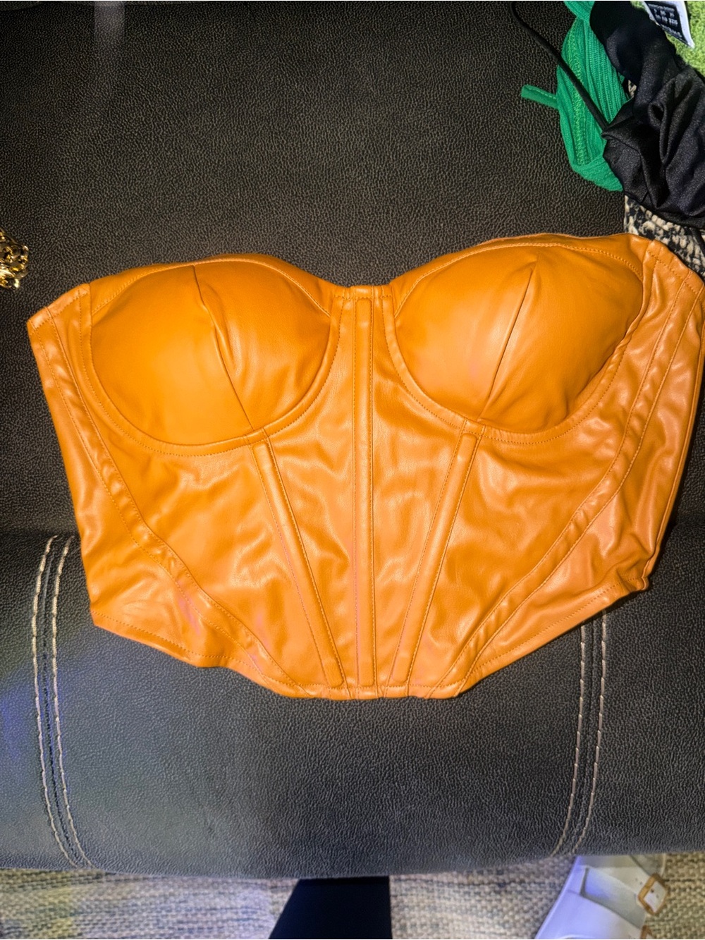 Faux Leather Orange Corset Bustier Top